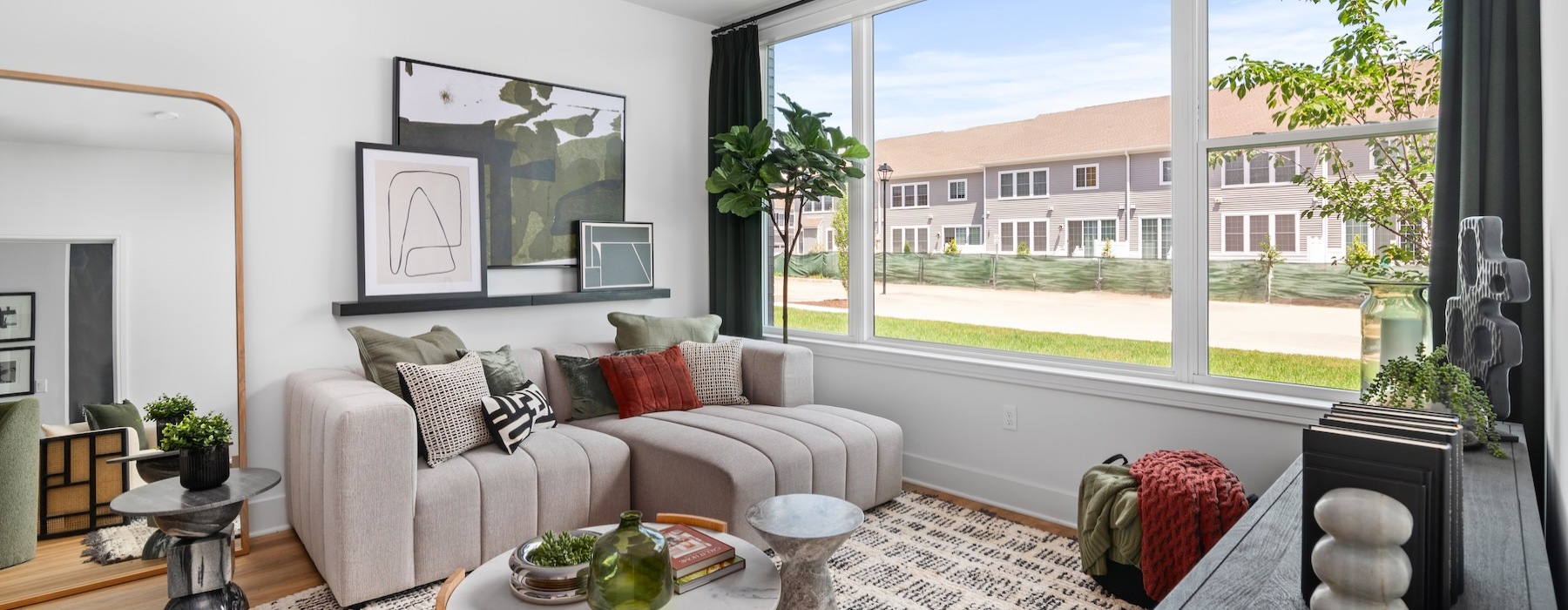 a living room with a large window