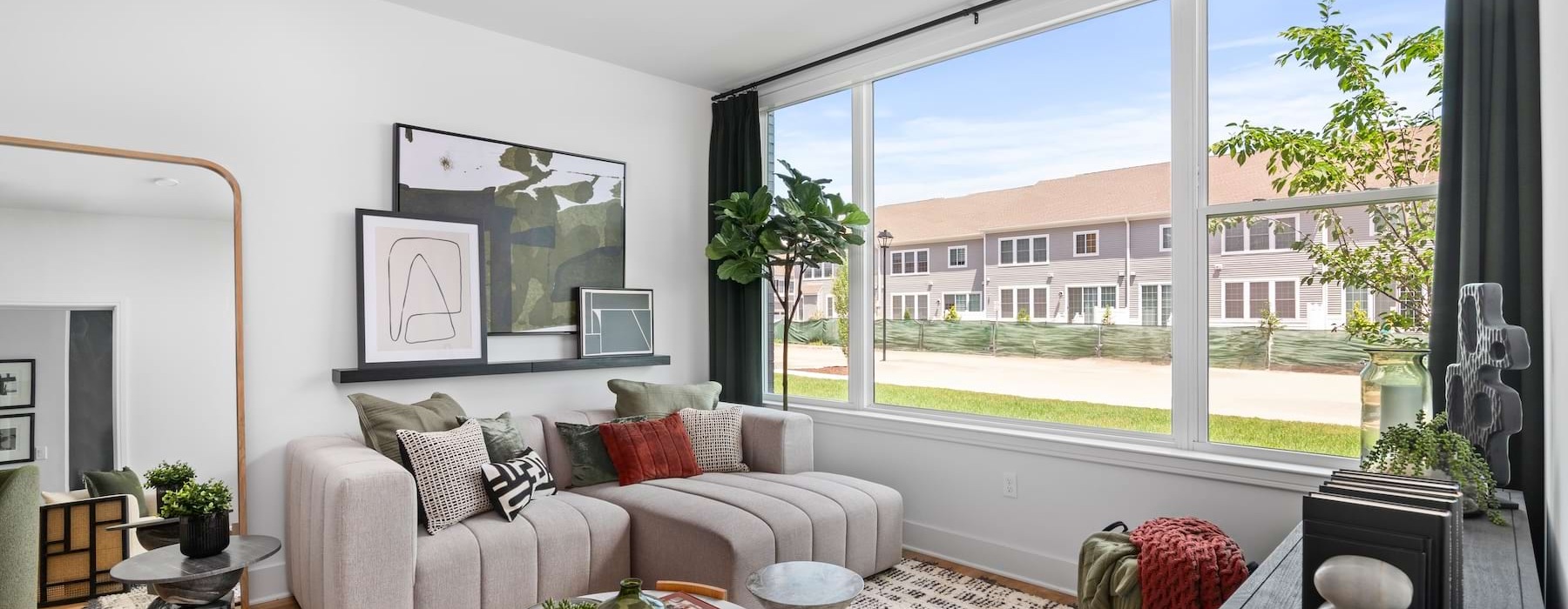 a living room with a large window