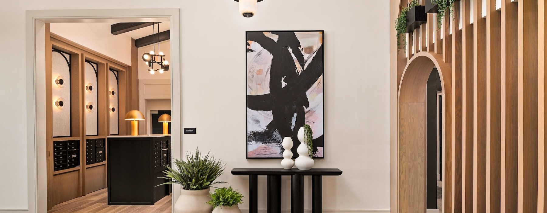 a room with a table and chairs