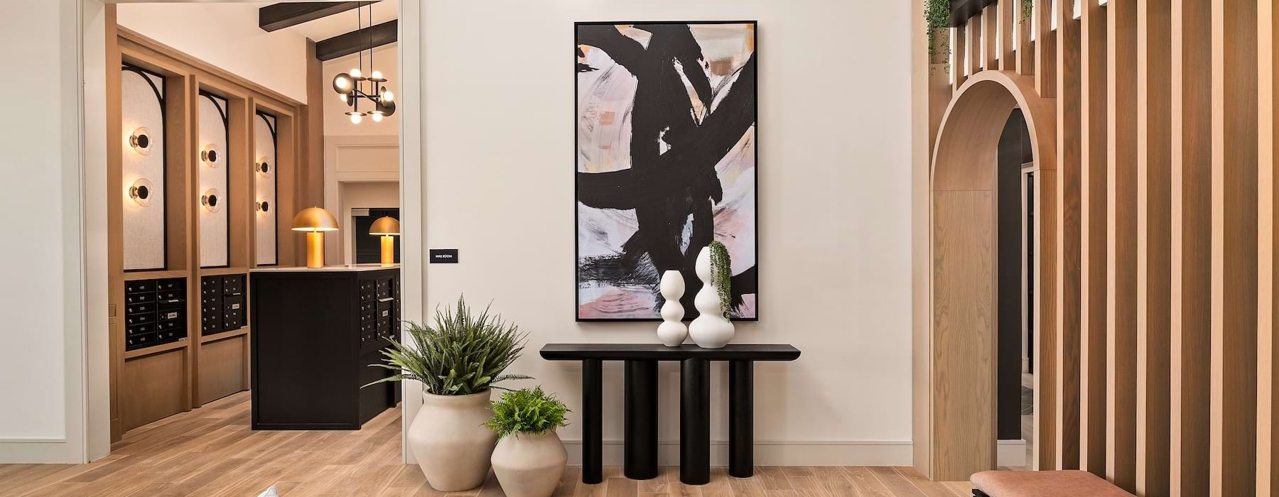 a room with a table and chairs