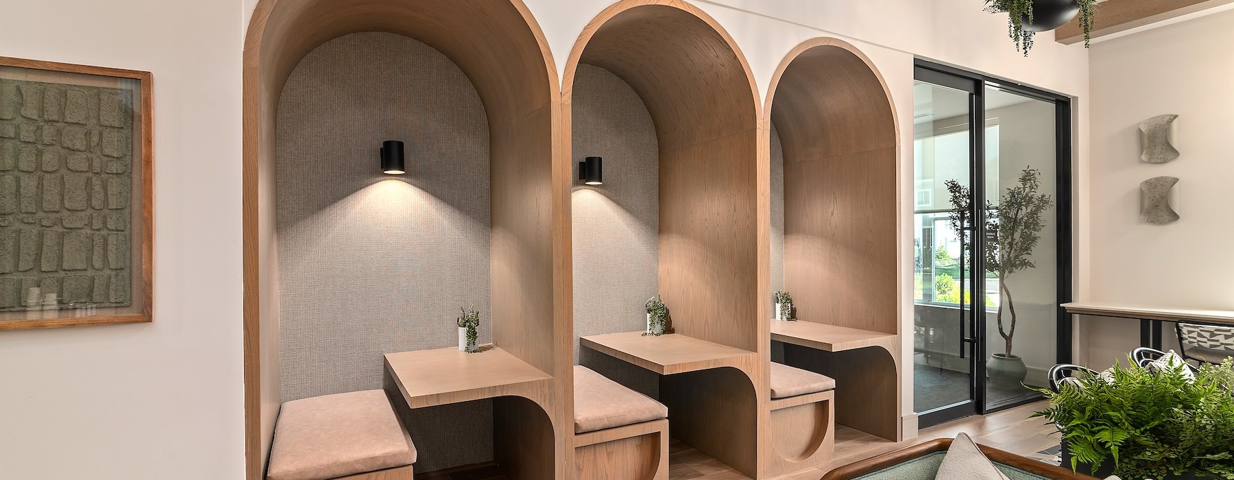 a room with a table and chairs