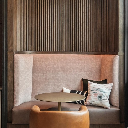 a room with a couch and a table